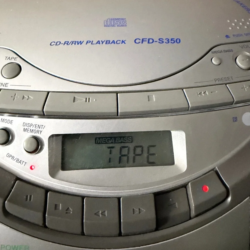 Sony CFD-S350 Portable Boombox CD Cassette Radio Player Silver Mega Bass